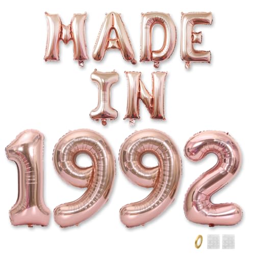 Jurxy Geburtstag Deko Frauen Mann 33 Jahr Geburtstagdeko Ballons MADE IN 1992 Luftballons Roségold Folienballons Luftballons Happy Birthday Banner von Jurxy