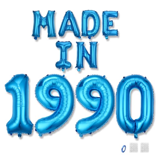 Jurxy Geburtstag Deko Frauen Mann 35 Jahr Geburtstagdeko Ballons MADE IN 1990 Luftballons Blau Folienballons Luftballons Happy Birthday Banner von Jurxy