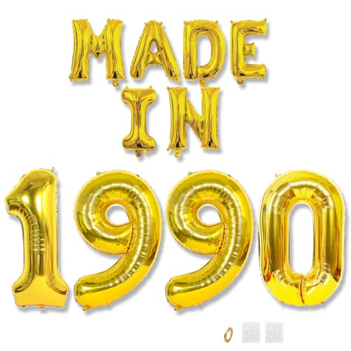 Jurxy Geburtstag Deko Frauen Mann 35 Jahr Geburtstagdeko Ballons MADE IN 1990 Luftballons Gold Folienballons Luftballons Happy Birthday Banner von Jurxy