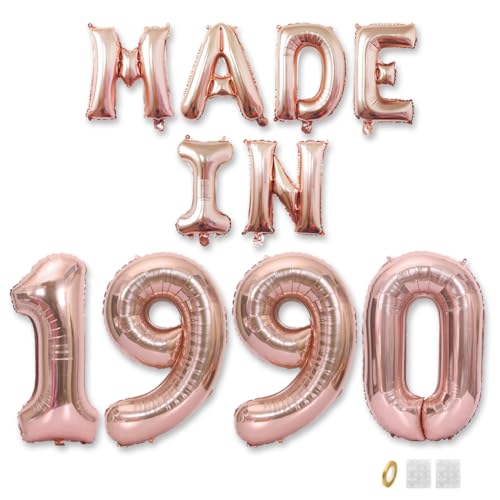 Jurxy Geburtstag Deko Frauen Mann 35 Jahr Geburtstagdeko Ballons MADE IN 1990 Luftballons Roségold Folienballons Luftballons Happy Birthday Banner von Jurxy