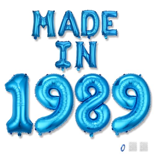 Jurxy Geburtstag Deko Frauen Mann 36 Jahr Geburtstagdeko Ballons MADE IN 1989 Luftballons Blau Folienballons Luftballons Happy Birthday Banner von Jurxy