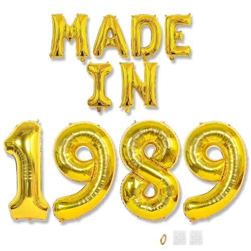 Jurxy Geburtstag Deko Frauen Mann 36 Jahr Geburtstagdeko Ballons MADE IN 1989 Luftballons Gold Folienballons Luftballons Happy Birthday Banner von Jurxy