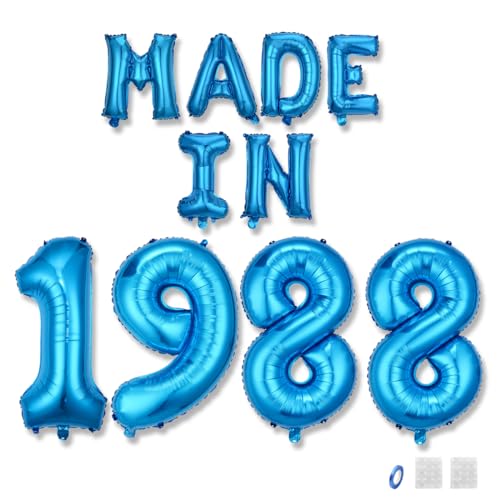 Jurxy Geburtstag Deko Frauen Mann 37 Jahr Geburtstagdeko Ballons MADE IN 1988 Luftballons Blau Folienballons Luftballons Happy Birthday Banner von Jurxy