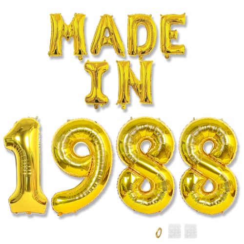 Jurxy Geburtstag Deko Frauen Mann 37 Jahr Geburtstagdeko Ballons MADE IN 1988 Luftballons Gold Folienballons Luftballons Happy Birthday Banner von Jurxy