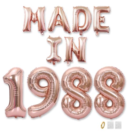 Jurxy Geburtstag Deko Frauen Mann 37 Jahr Geburtstagdeko Ballons MADE IN 1988 Luftballons Roségold Folienballons Luftballons Happy Birthday Banner von Jurxy