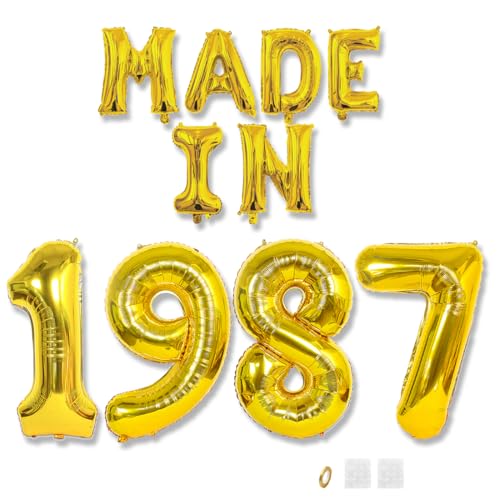 Jurxy Geburtstag Deko Frauen Mann 38 Jahr Geburtstagdeko Ballons MADE IN 1987 Luftballons Gold Folienballons Luftballons Happy Birthday Banner von Jurxy