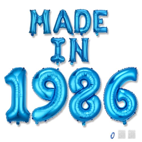 Jurxy Geburtstag Deko Frauen Mann 39 Jahr Geburtstagdeko Ballons MADE IN 1986 Luftballons Blau Folienballons Luftballons Happy Birthday Banner von Jurxy