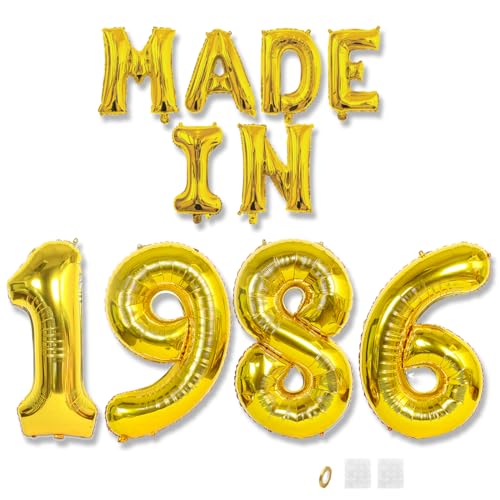 Jurxy Geburtstag Deko Frauen Mann 39 Jahr Geburtstagdeko Ballons MADE IN 1986 Luftballons Gold Folienballons Luftballons Happy Birthday Banner von Jurxy