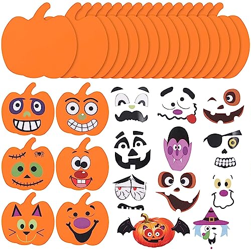 Jusduit Halloween Kürbis Deko Halloween Basteln Kinder,Halloween Bastelset mit 16 Schaum Kürbis und 16 Kürbis Gesicht Sticker,DIY Kürbis Bastelset für Halloween Party Dekoration von Jusduit