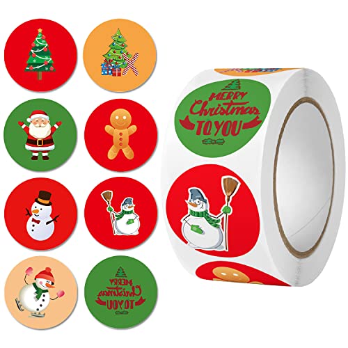 Weihnachtsaufkleber,Jusduit 500 Stück Weihnachtsaufkleber Rund Etiketten Selbstklebend Frohe Weihnachten Aufkleber Merry Christmas Sticker Aufkleber Weihnachten für Papiertüten,Umschlag,Geschenktüten von Jusduit