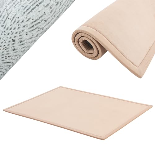 Juskys Krabbelmatte Spielmatte Krabbeldecke 180x120 cm Samtmatte Teppich für Kind, Baby, Yoga - rutschfest, weich Kinderteppich Spielteppich in Beige von Juskys