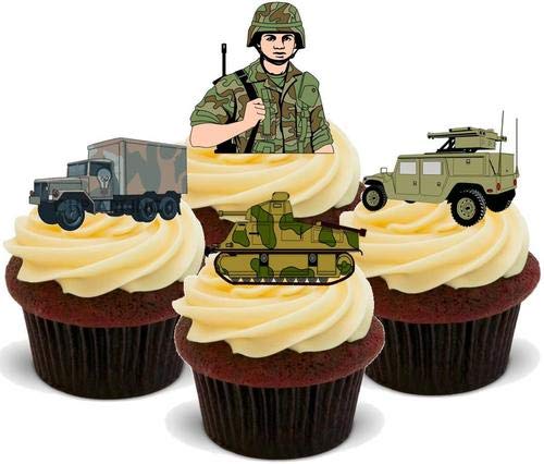 Armee Soldat Mix - 12 essbare hochwertige stehende Waffeln Karte Kuchen Toppers Dekorationen, Army soldier mix - 12 Edible Stand Up Premium Wafer Card Cake Toppers Decorations von Just Party Supplies