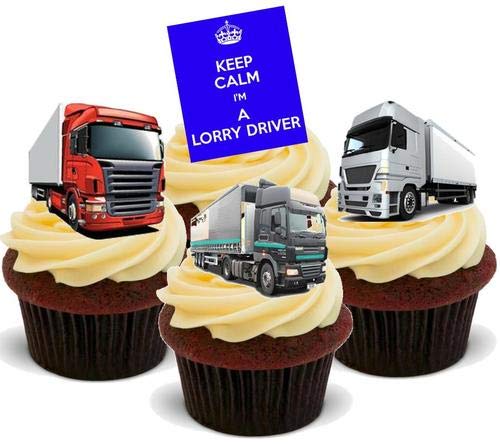 Bleib ruhig LKW Fahrer Mix - 12 essbare hochwertige stehende Waffeln Karte Kuchen Toppers Dekorationen, Keep Calm Lorry Driver Mix - 12 Edible Stand Up Premium Wafer Card Cake Toppers Decorations von Just Party Supplies