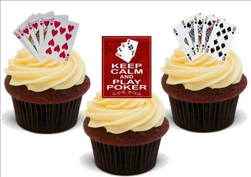 Bleib 'ruhig Spiel Poker Mix - 12 essbare hochwertige stehende Waffeln Karte Kuchen Toppers Dekorationen, Keep Calm Play Poker Mix - 12 Edible Stand Up Premium Wafer Card Cake Toppers Decorations von Just Party Supplies