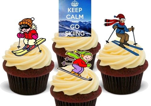 Bleib 'ruhig gehen Ski Mix - 12 essbare hochwertige stehende Waffeln Karte Kuchen Toppers Dekorationen, Keep Calm Go Skiing Mix - 12 Edible Stand Up Premium Wafer Card Cake Toppers Decorations von Just Party Supplies