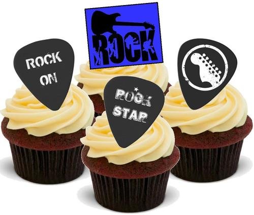 Blue Rock Plectrum Mix - 12 essbare hochwertige stehende Waffeln Karte Kuchen Toppers Dekorationen, Blue Rock Plectrum Mix - 12 Edible Stand Up Premium Wafer Card Cake Toppers Decorations von Just Party Supplies