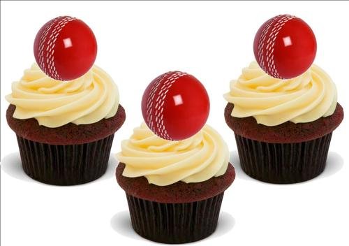 CRICKET BALL - 12 essbare hochwertige stehende Waffeln Kuchen Toppers, CRICKET BALL - 12 Standup Premium Wafer Cake Toppers von Just Party Supplies