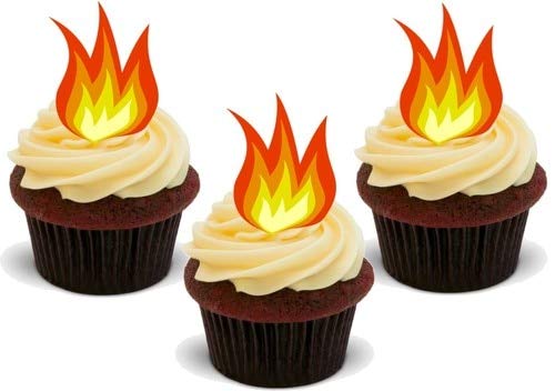 Feuer Flammen - 12 essbare hochwertige stehende Waffeln Karte Kuchen Toppers Dekorationen, Fire Flames - 12 Edible Stand Up Premium Wafer Card Cake Toppers Decorations von Just Party Supplies