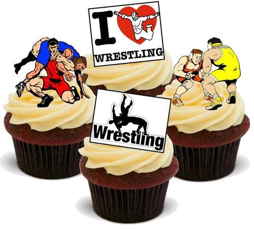 Ich liebe Wrestling Mix - 12 essbare hochwertige stehende Waffeln Karte Kuchen Toppers Dekorationen, I Love Wrestling Mix - 12 Edible Stand Up Premium Wafer Card Cake Toppers Decorations von Just Party Supplies