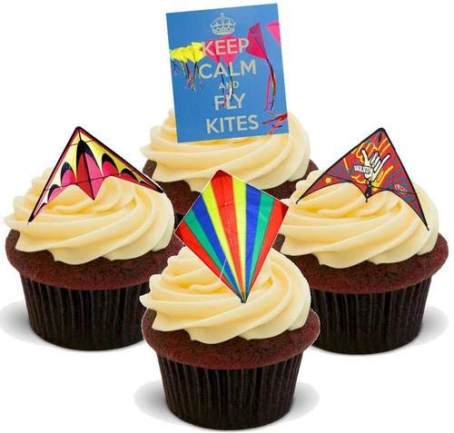 Keep Calm Fly Kites Mix - 12 essbare hochwertige stehende Waffeln Karte Kuchen Toppers Dekorationen, Keep Calm Fly Kites Mix - 12 Edible Stand Up Premium Wafer Card Cake Toppers Decorations von Just Party Supplies