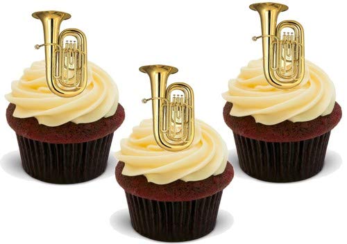 Tuba - 12 essbare hochwertige stehende Waffeln Karte Kuchen Toppers Dekorationen, Tuba - 12 Edible Stand Up Premium Wafer Card Cake Toppers Decorations von Just Party Supplies