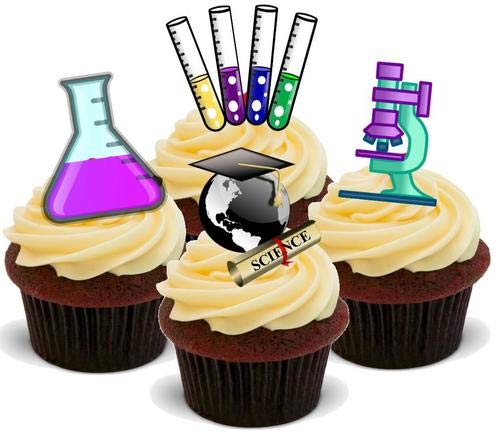 Wissenschaft Graduate Mix - 12 essbare hochwertige stehende Waffeln Karte Kuchen Toppers Dekorationen, Science Graduate Mix - 12 Edible Stand Up Premium Wafer Card Cake Toppers Decorations von Just Party Supplies