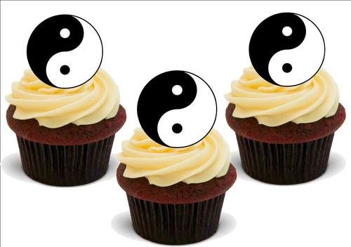 Yin-Yang – 12 essbare hochwertige stehende Waffeln Kuchen Toppers, YIN & YANG 12 Standup Premium Wafer Cake Toppers von Just Party Supplies