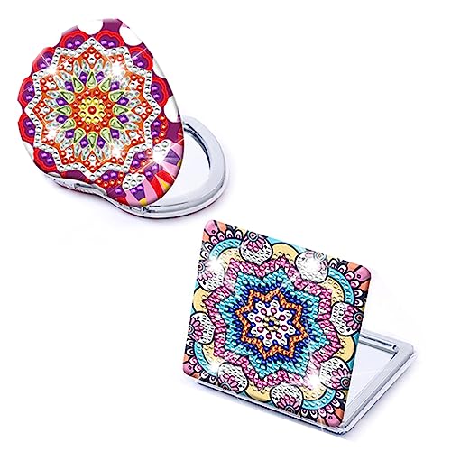 JustYit 2 Stück Kompaktspiegel Zweiseitiger Taschenspiegel Klappbar Diamond Painting Compact Mirror Tragbarer Klappspiegel Untersetzer Diamond Painting Klappspiegel für Mädchen Damen von JustYit