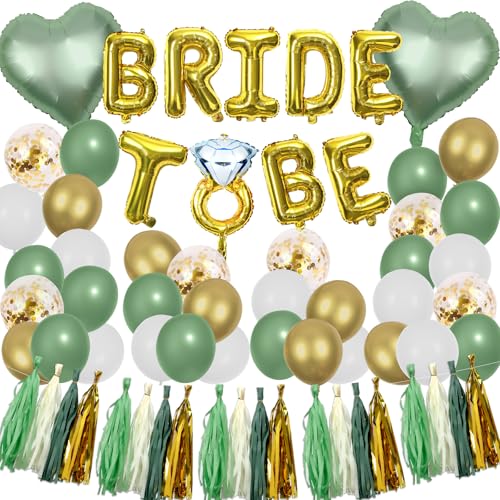 Salbeigrün Brautdusche Party Dekorationen Junggesellinnenabschied Dekor Bride to Be Folienballon Grün Seidenquaste Girlande Fotokabinen Hintergrund für Verlobung, Hochzeit, Party Favors Supplies von Justforjoyful