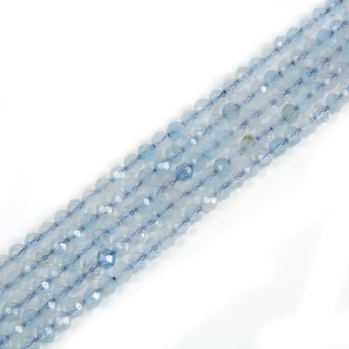 2 mm Aquamarin-facettierter Edelstein, rund, lose Perlen, Strang, 39,4–40,6 cm, DIY-Schmuckherstellung von Justinstones