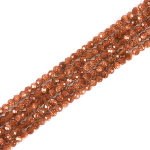 2 mm synthetischer Goldstein, facettierter Edelstein, rund, lose Perlen, Strang, 39,4–40,6 cm, DIY-Schmuckherstellung von Justinstones