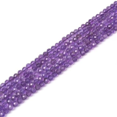 3 mm Amethyst, facettierter Edelstein, rund, lose Perlen, Strang, 39,4–40,6 cm, DIY-Schmuckherstellung von Justinstones