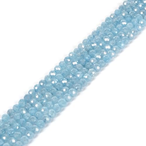 3 mm Aquablauer, knisternder Zirkon, facettierter Edelstein, rund, lose Perlen, Strang, 39,4–40,6 cm, DIY-Schmuckherstellung von Justinstones