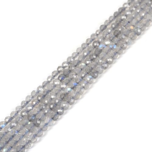 3 mm Labradorit, facettierter Edelstein, rund, lose Perlen, Strang, 39,4–40,6 cm, DIY-Schmuckherstellung von Justinstones