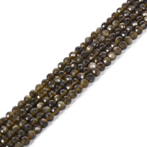 3 mm goldener Obsidian, facettierter Edelstein, rund, lose Perlen, Strang, 39,4–40,6 cm, DIY-Schmuckherstellung von Justinstones