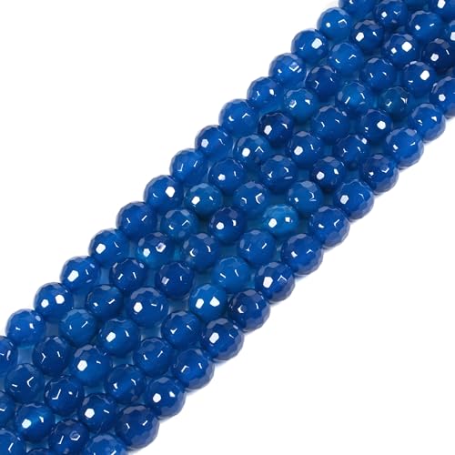 6 mm blauer Achat, facettierter Edelstein, rund, lose Perlen, Strang, 39,4–40,6 cm, DIY-Schmuckherstellung von Justinstones