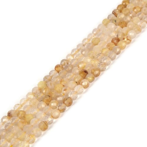 Goldene Rutilquarz-Perlen, 4 mm, facettierte, runde Perlen, lose Perlen, 40,6 cm, für Schmuckherstellung von Justinstones