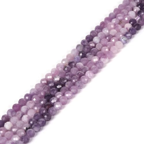 Lepidolith Lithium Glimmer, facettierter Edelstein, rund, lose Perlen, Strang, 39,4–40,6 cm, DIY-Schmuckherstellung, 3 mm von Justinstones