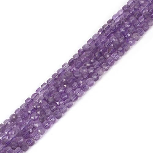 Natürlicher lila Amethyst-Edelstein, 4 mm, facettiert, Würfel, quadratisch, lose Perlen, 40,6 cm, für DIY-Schmuckherstellung von Justinstones