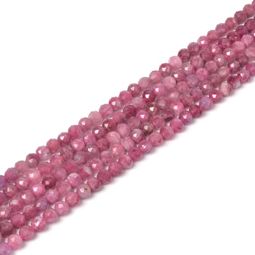 Natürliche rosa Turmalin-Perlen, 4 mm, facettierte, runde Perlen, lose Perlen, 40,6 cm, für Schmuckherstellung von Justinstones