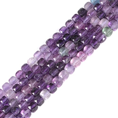 Violetter Fluorit-Edelstein, 4 mm, facettiert, Würfel, quadratisch, lose Perlen, 40,6 cm, für DIY-Schmuckherstellung von Justinstones