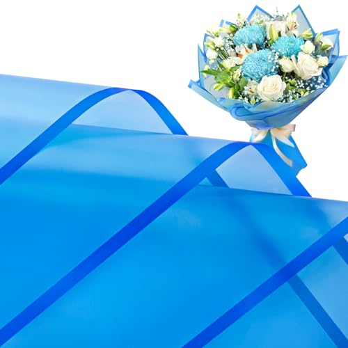 Jutieuo 20 Blatt Blumen-Geschenkpapier, Floristen-Blumenstrauß, wasserdicht, blauer Rand, 57,9 x 57,9 cm, Blau von Jutieuo