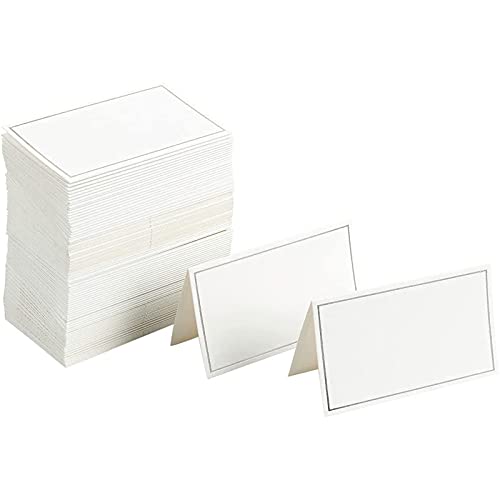 Tischkarten/Platzkarten mit Silberfolien-Bordüre von Juvale (100 Stück) - Ideal für Hochzeit, Taufe, Familienfeste oder zur Beschriftung von Speisen am Büffet - Gefaltet 8,9 cm x 5 cm von Best Paper Greetings