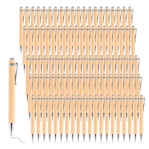 Juwacoo 100 Stück Bambus Kugelschreiber, Kugelschreiber Personalisiert, Kugelschreiber Personalisiert Holzkugelschreiber, Büro Schulbedarf, Wooden Ballpoint Pen für Schreiben Geschenke, Schwarze Tinte von Juwacoo