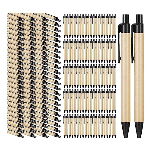 Juwacoo 200 Stück Kugelschreiber Set, Schwarz Bambus Kulischreiber, Kugelschreibern Tintenroller Set, Bambus Stift Ballpoint Pen, Bambus Holzkugelschreiber, Einziehbare Kugelschreiber von Juwacoo