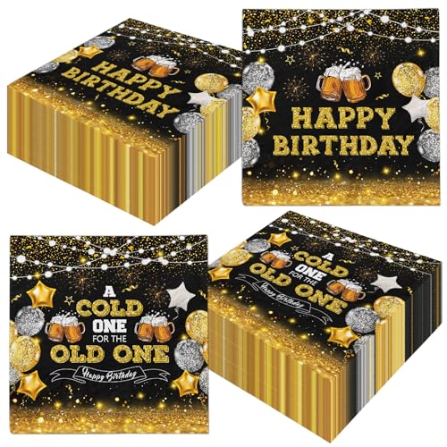 40 Stück Bierservietten Cheers Papierservietten Herren Geburtstag Geschirr Geburtstag Servietten für Männer Schwarz und Gold Servietten für Party Bier Geburtstag Dekorationen für Männer 20., 30., 40., von Juweked