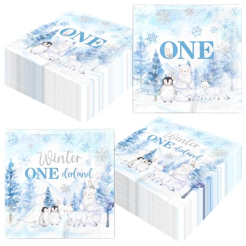 Servietten für den 1. Geburtstag, Motiv: Winter Onederland, Papierservietten, Schneeflocke, 1. Geburtstag, Pinguin, 1 Servietten mit Polartieren, Winterservietten, Winter-Onederland, 1. Geburtstag, von Juweked