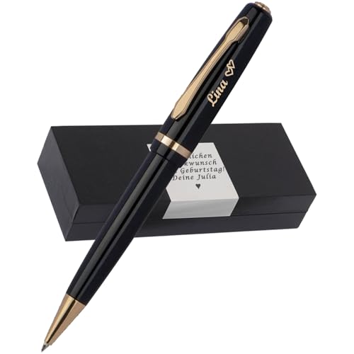 Eleganter Metall Kugelschreiber mit Gravur als Geschenk & Symbol mit Geschenkverpackung – Goldene Details & blaue Mine – mit Jetzt anpassen direkt online gestalten! Eleganter Metall Kugelschreiber mit Gravur als Geschenk & Symbol mit Geschenkverpackung – Goldene Details & blaue Mine – mit Jetzt anpassen direkt online gestalten! von Juwelier Schönschmied