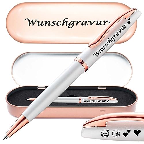 Juwelier Schönschmied PeIikan Kuegleschreiber Jazz Noble Elegance Perlmutt Weiß mit Gravur | inkl. Etui mit Wunschgravur (Platz für 10 Stifte) | Emoji Gravur von Juwelier Schönschmied