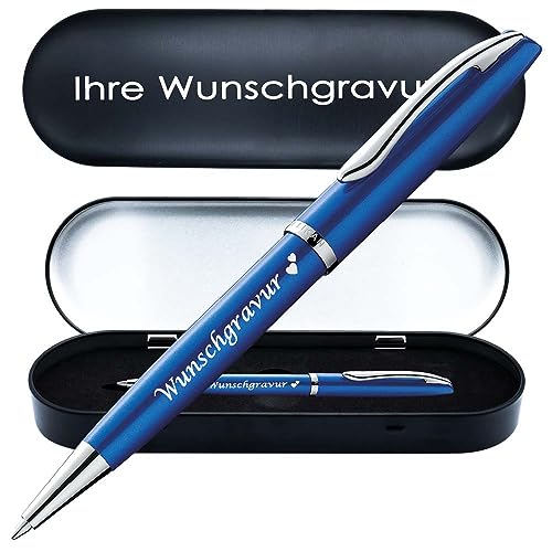 Juwelier Schönschmied PeIikan Kugelschreiber mit Gravur als Geschenk | inkl. Etui mit Wunschgravur (Platz für 10 Stifte) | Emoji Gravur | Jazz Noble Elegance Saphire Blau Wunschgravur von Juwelier Schönschmied